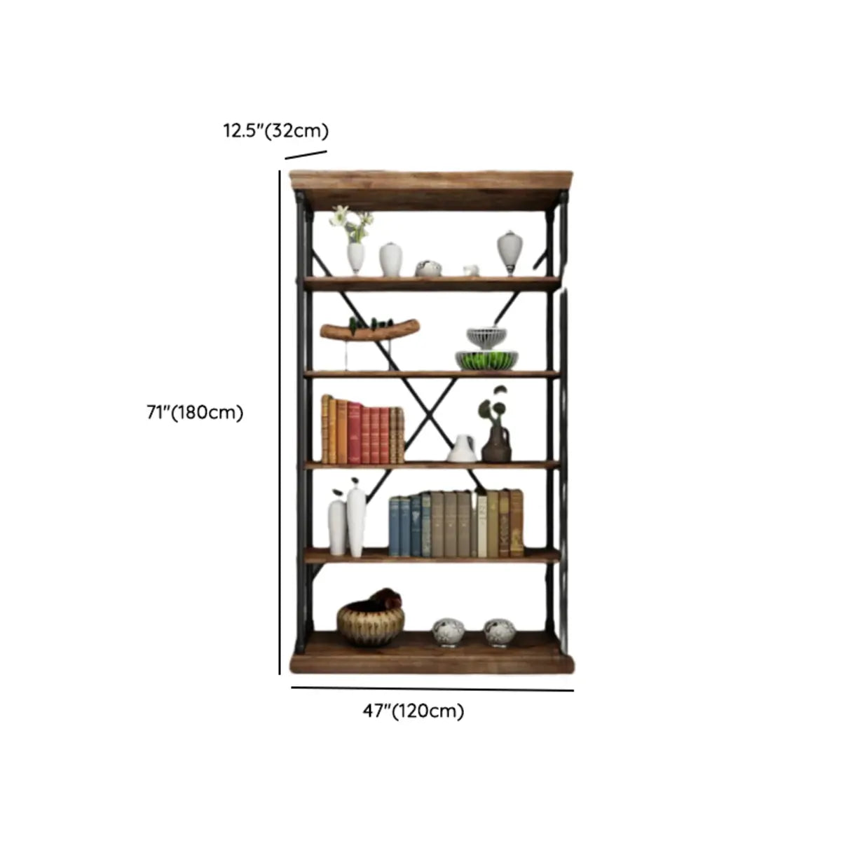 Modern Industrial 5-Tier Metal Frame Black Bookshelf Image - 16