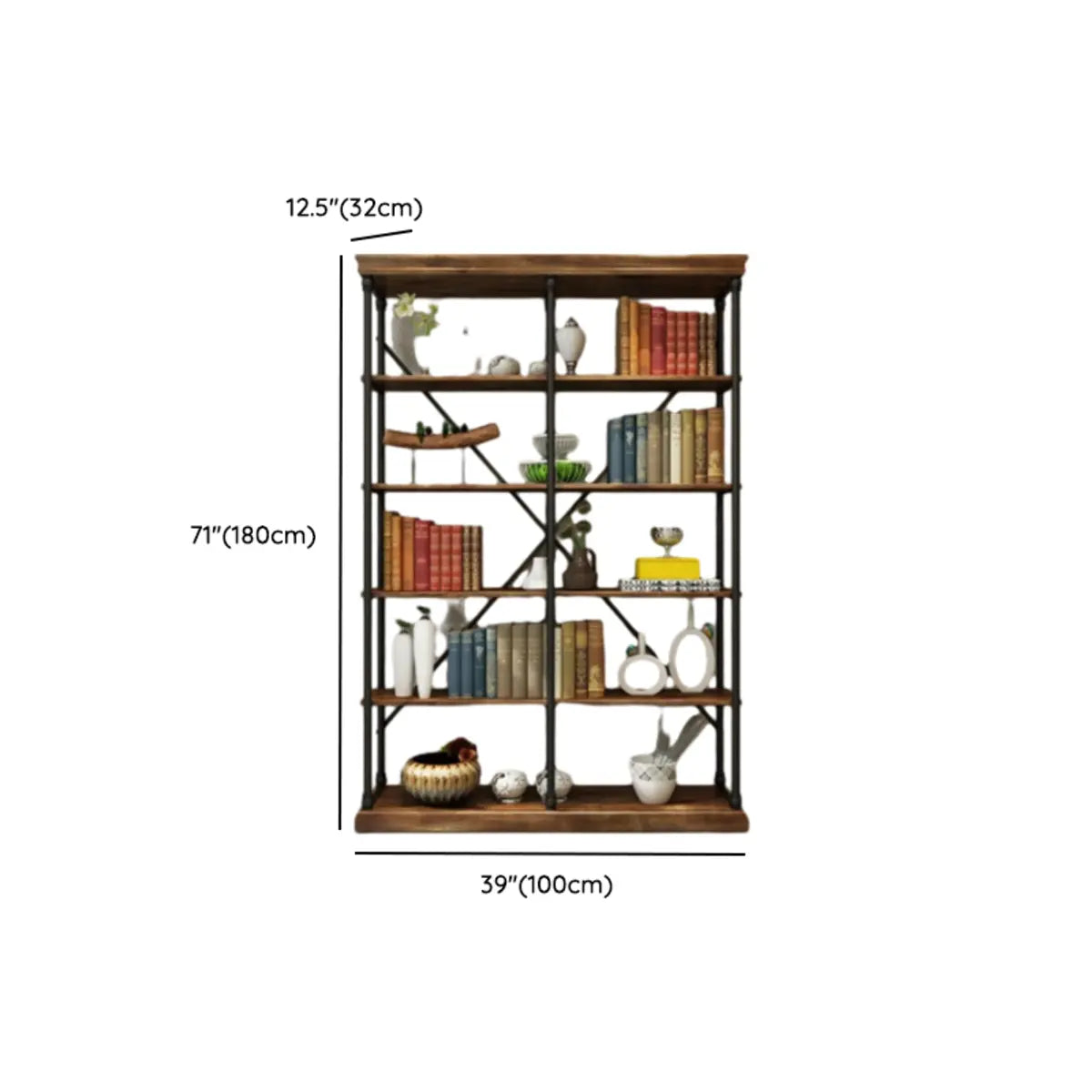 Modern Industrial 5-Tier Metal Frame Black Bookshelf Image - 17