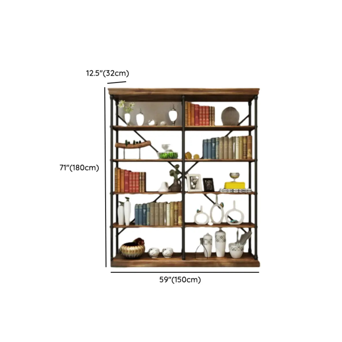 Modern Industrial 5-Tier Metal Frame Black Bookshelf Image - 18