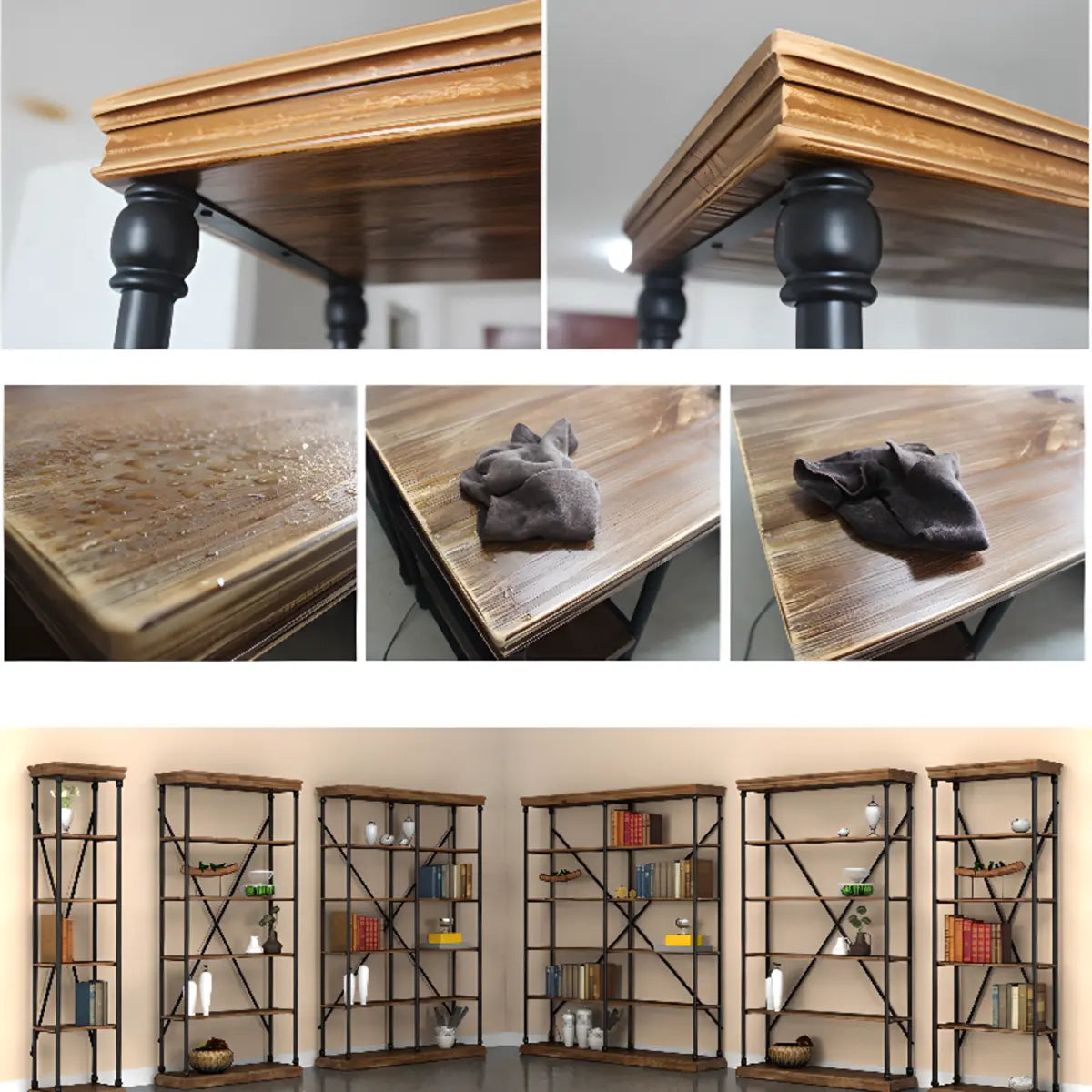 Modern Industrial 5-Tier Metal Frame Black Bookshelf Image - 8