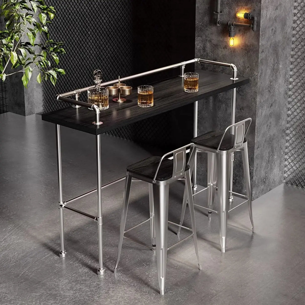 Modern Industrial Spectator Height Bar Table with Railing Image - 2