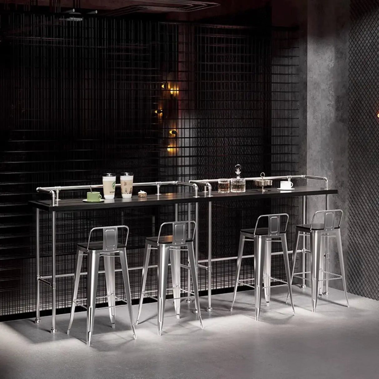 Modern Industrial Spectator Height Bar Table with Railing Image - 3