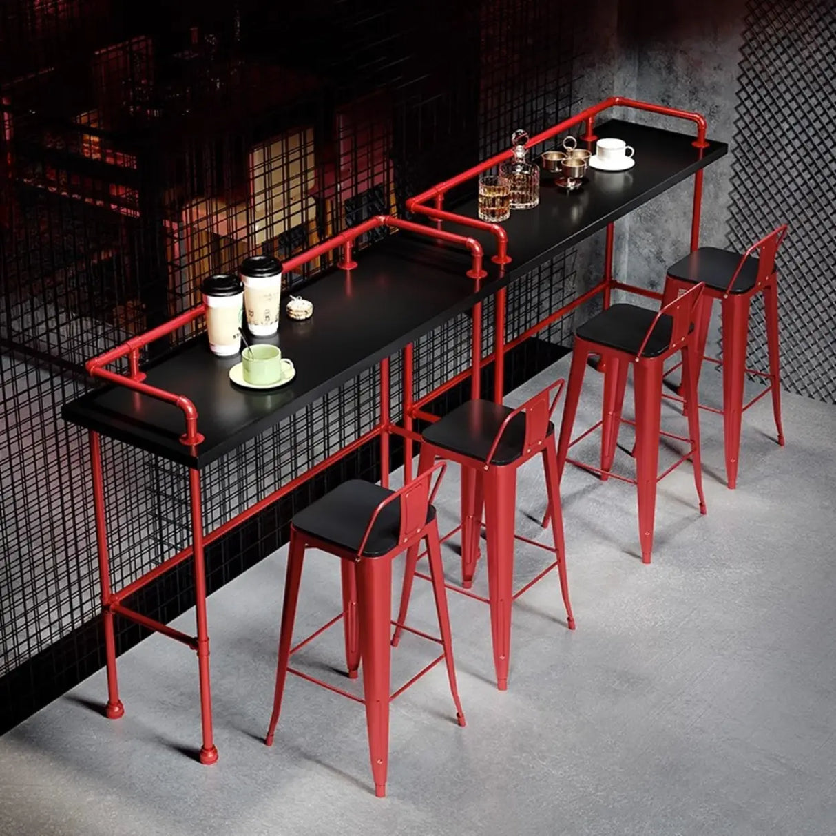Modern Industrial Spectator Height Bar Table with Railing Image - 4