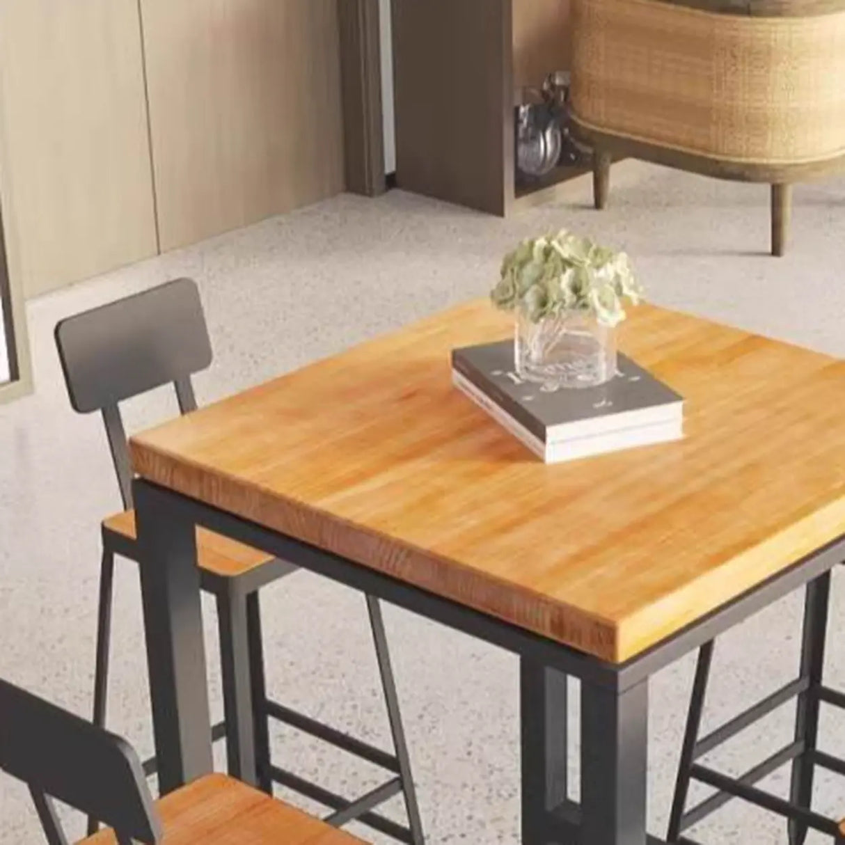 Modern Industrial Square Bar Height Cafe Table with Footrest Image - 7