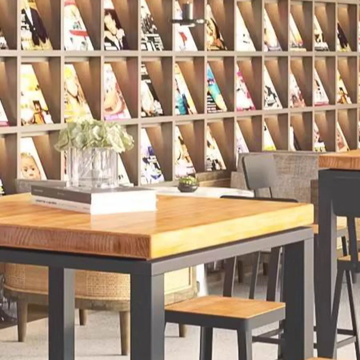 Modern Industrial Square Bar Height Cafe Table with Footrest Image - 8