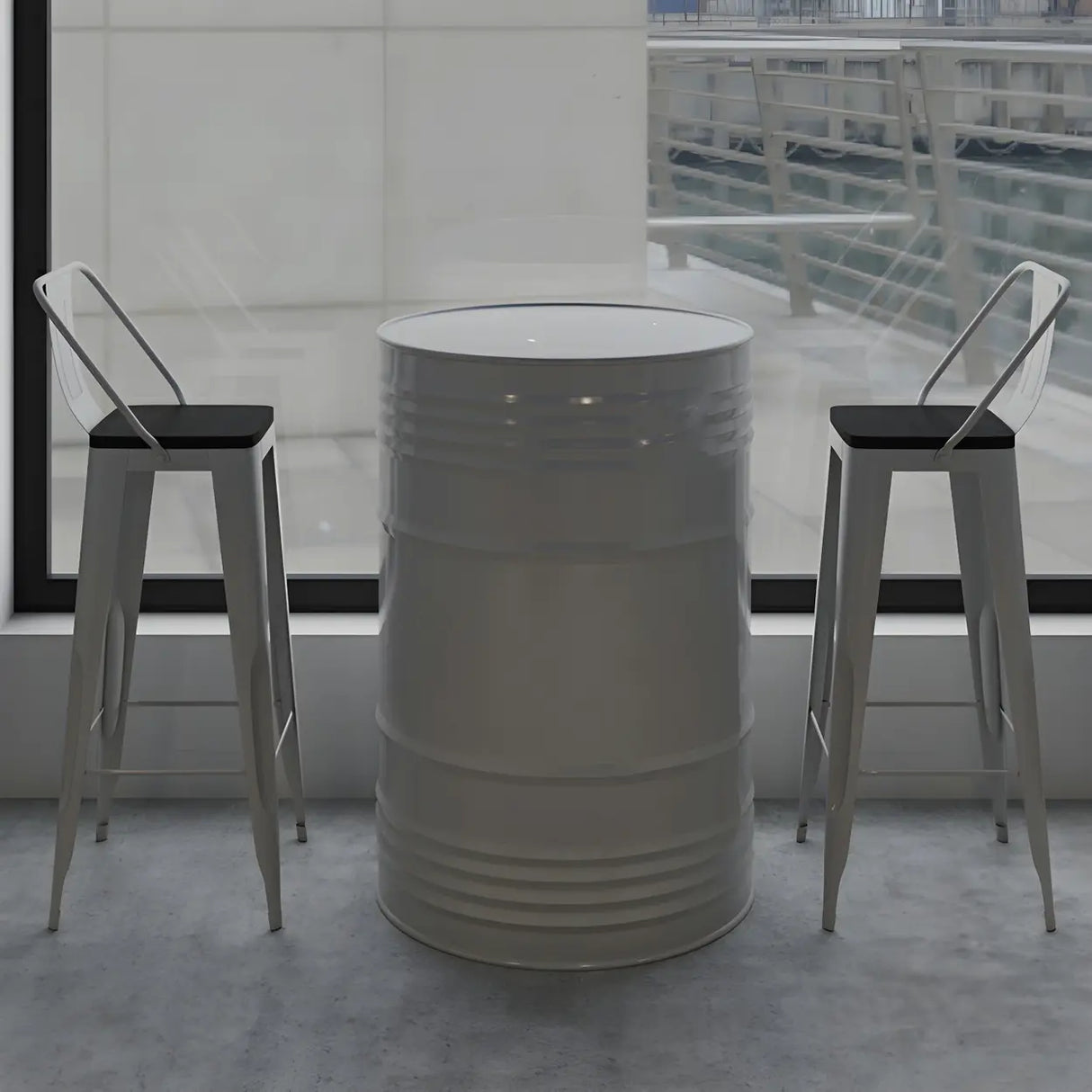 Modern Industrial Steel Drum Counter Height Bar Table for Cafe Image - 3