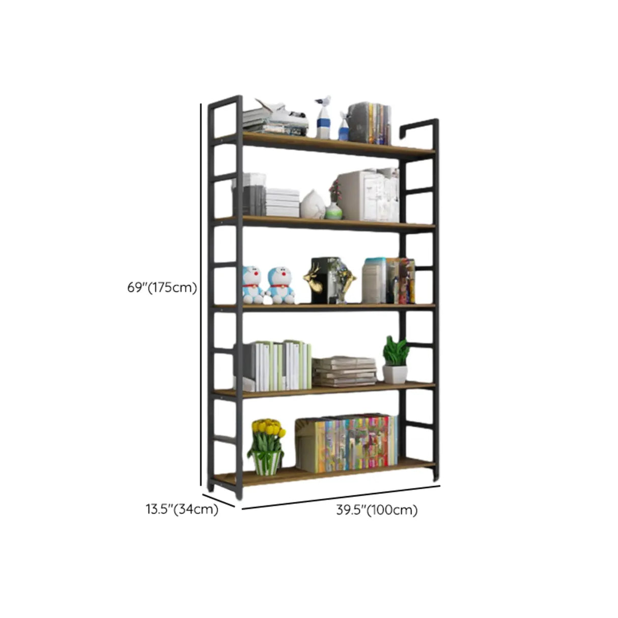 Modern Industrial Wood Metal Frame Corner Bookshelf Image - 14