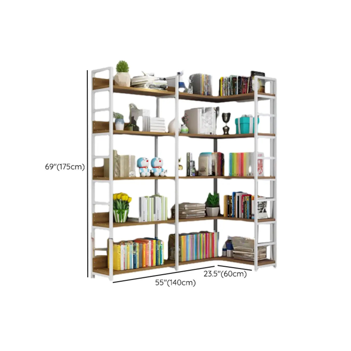 Modern Industrial Wood Metal Frame Corner Bookshelf Image - 20