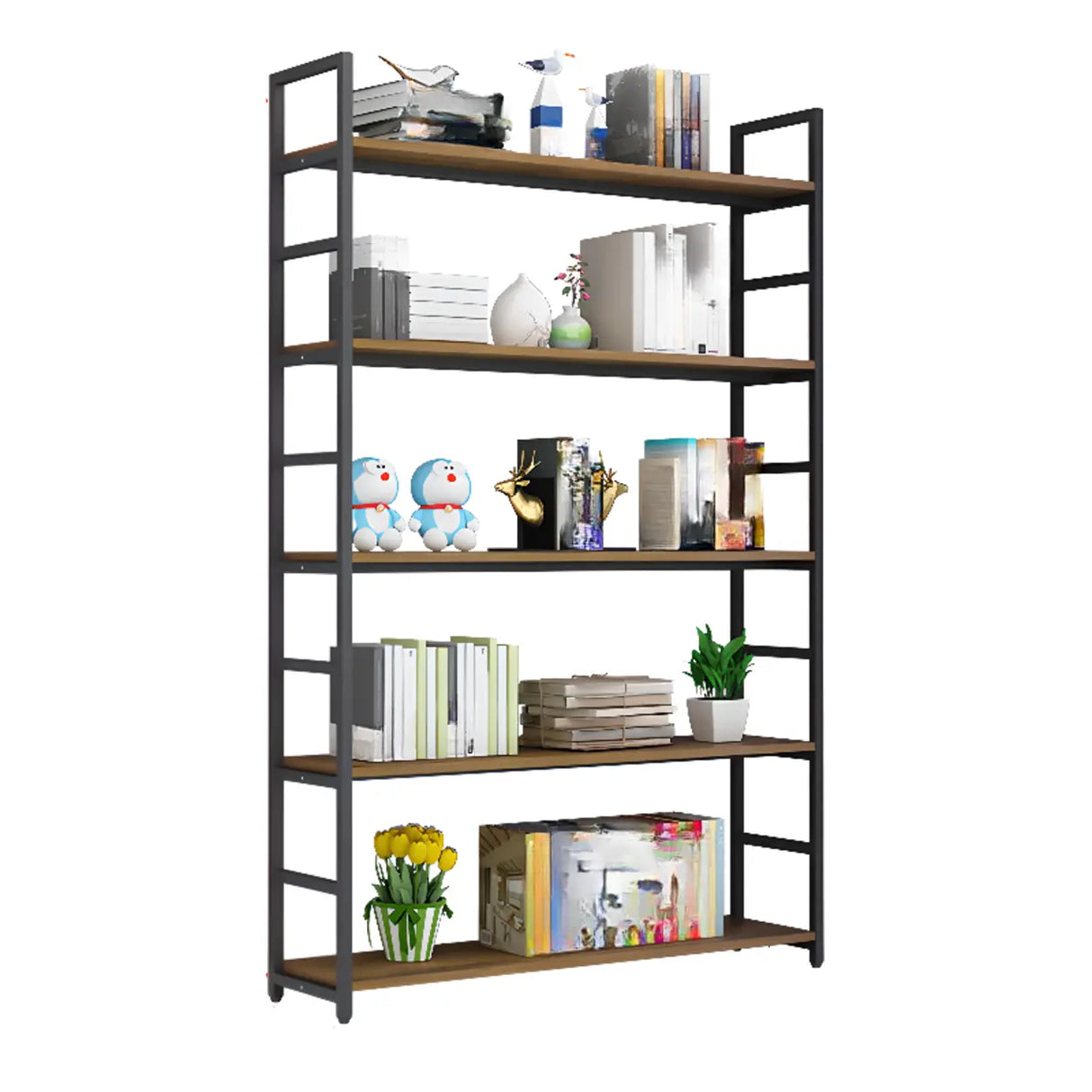 Modern Industrial Wood Metal Frame Corner Bookshelf Image - 7