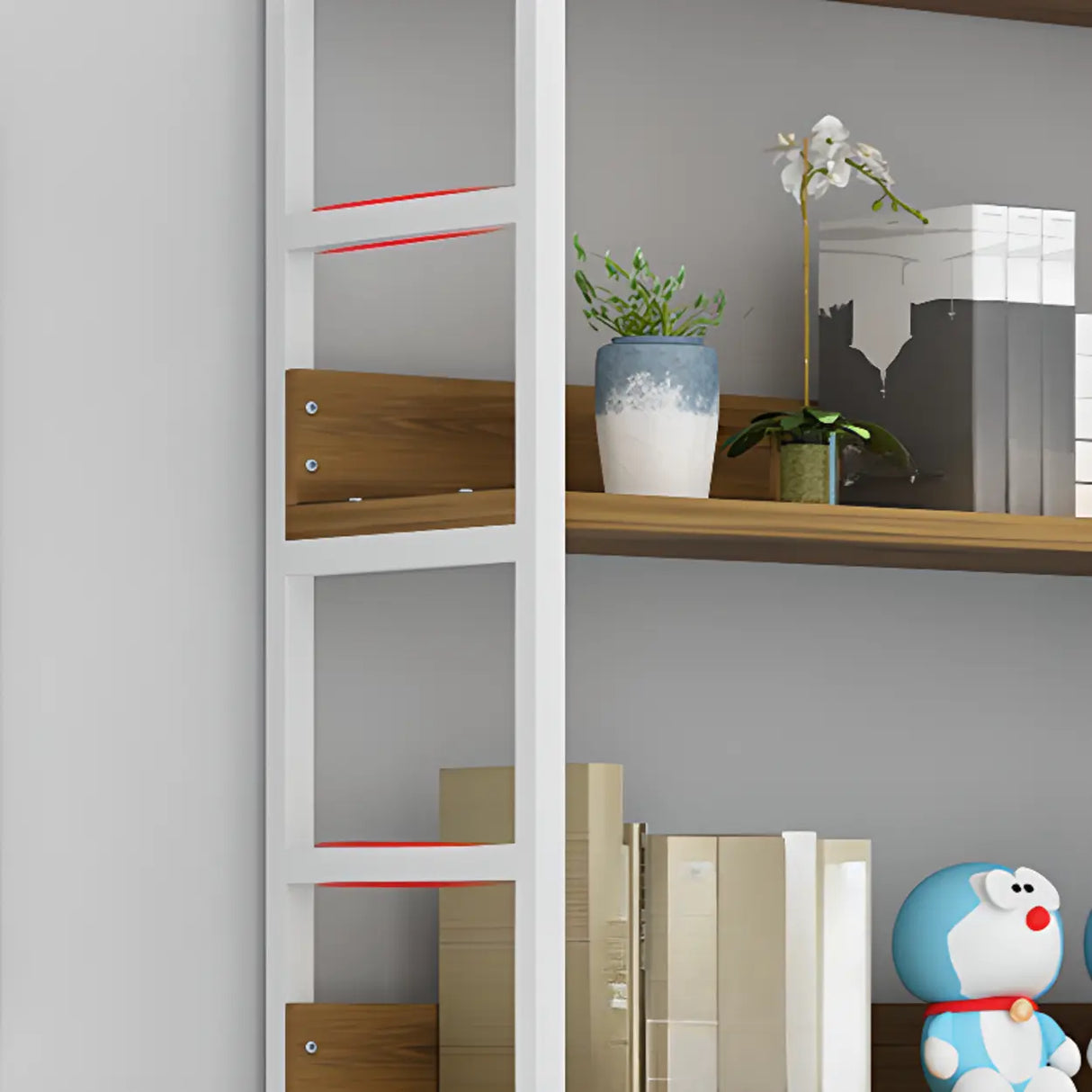 Modern Industrial Wood Metal Frame Corner Bookshelf Image - 8