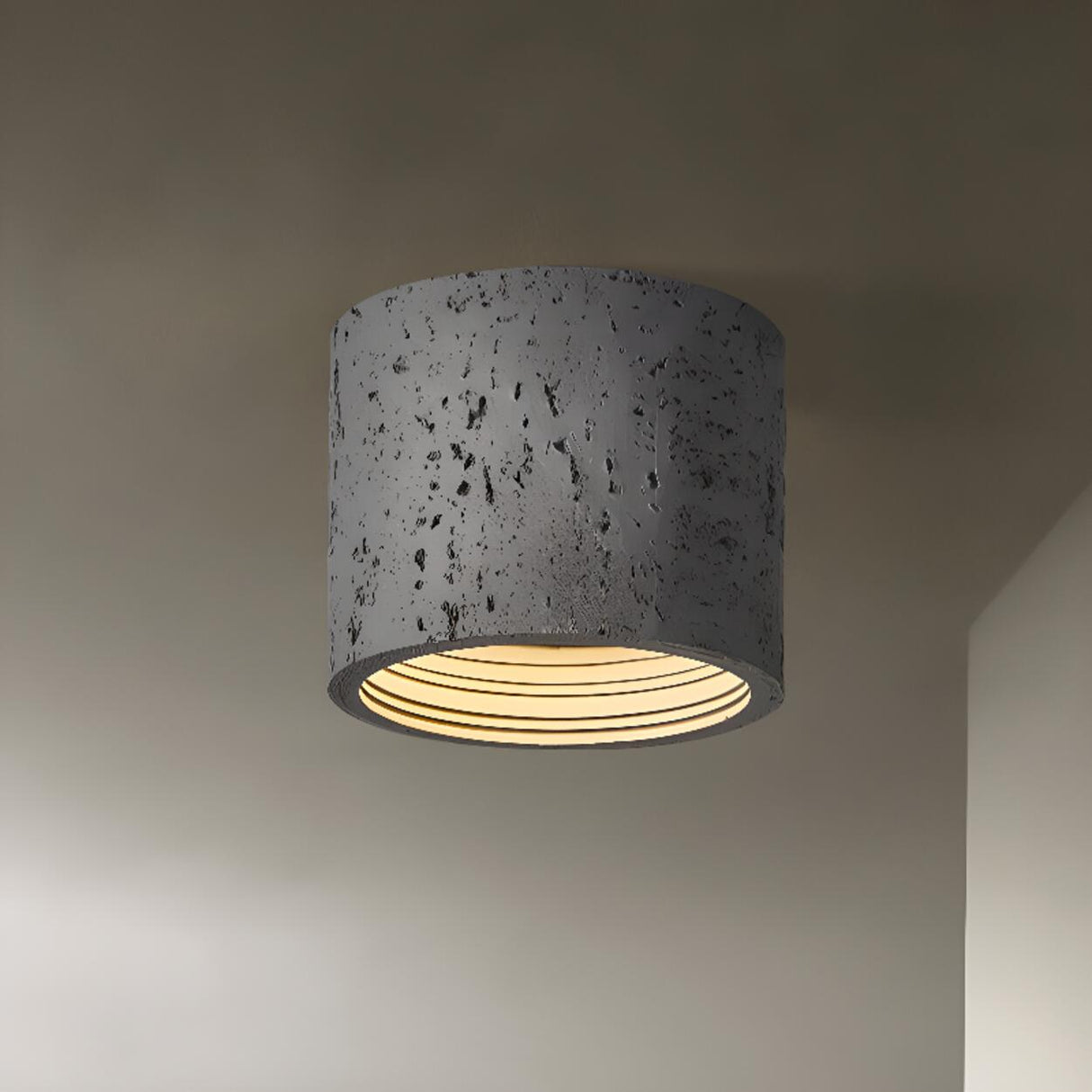 Modern Khaki Cylinder Flush Mount Ceiling Light 2-Light Image - 12