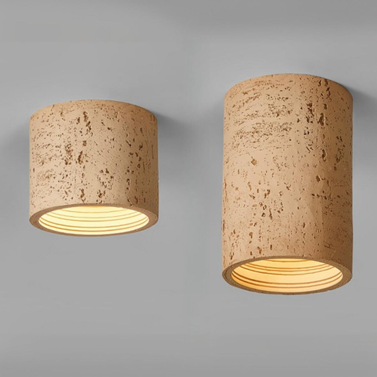 Modern Khaki Cylinder Flush Mount Ceiling Light 2-Light Image - 6