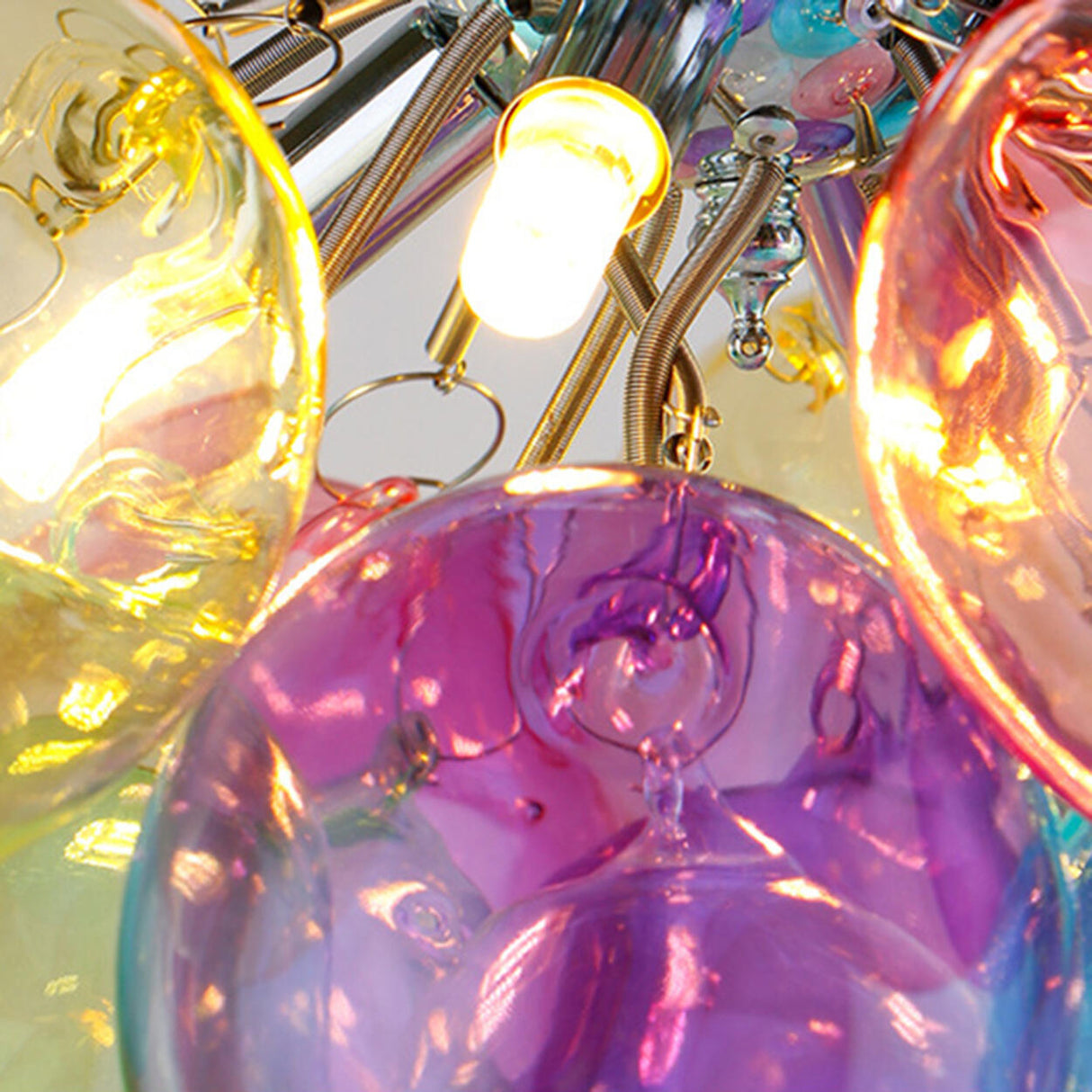 Modern Kids Room Iridescent Bubble Colorful Glass Chandelier Image - 11