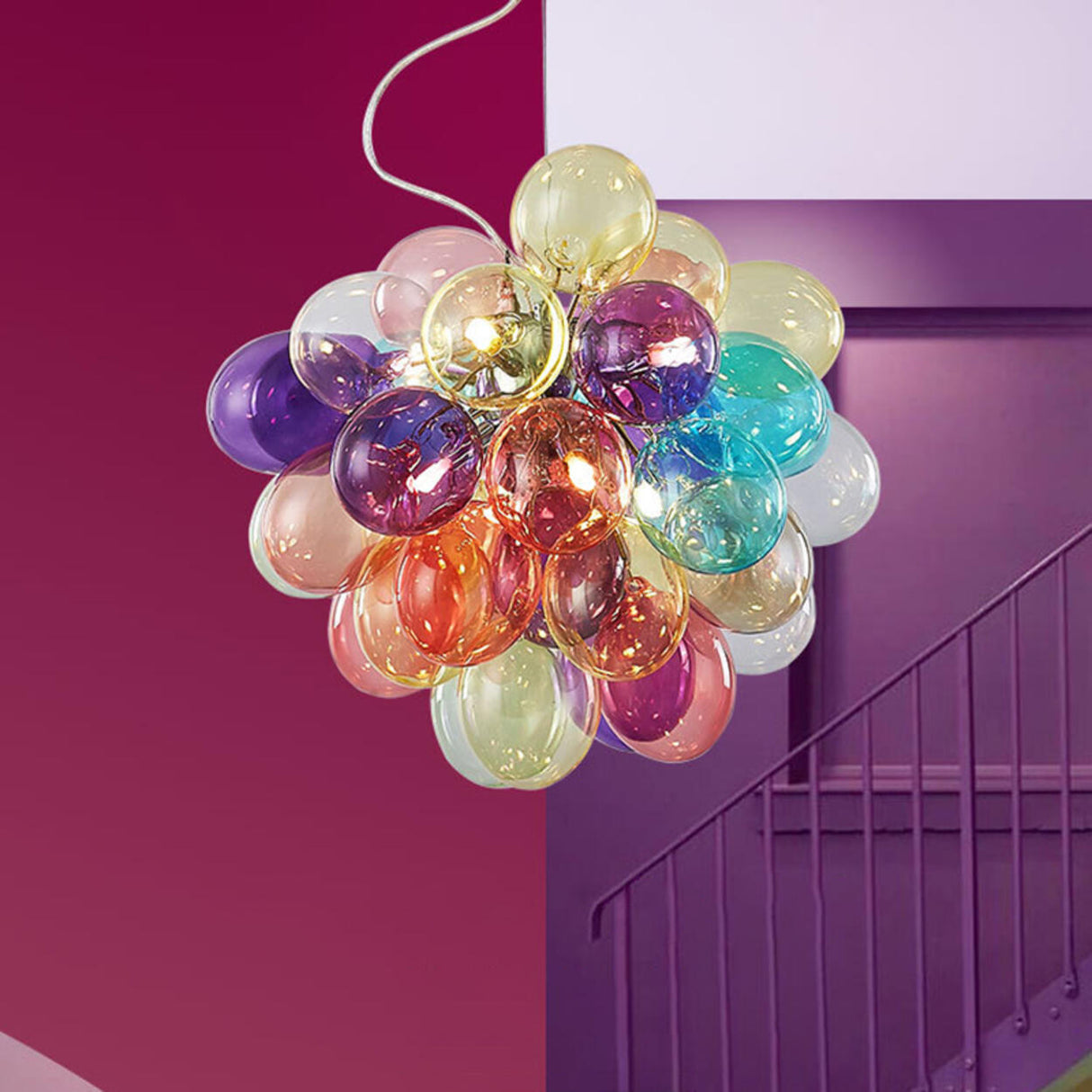 Modern Kids Room Iridescent Bubble Colorful Glass Chandelier Image - 13