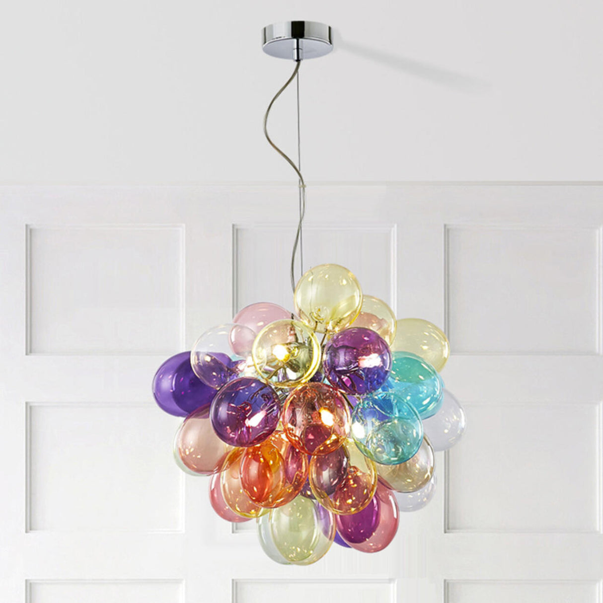 Modern Kids Room Iridescent Bubble Colorful Glass Chandelier Image - 14