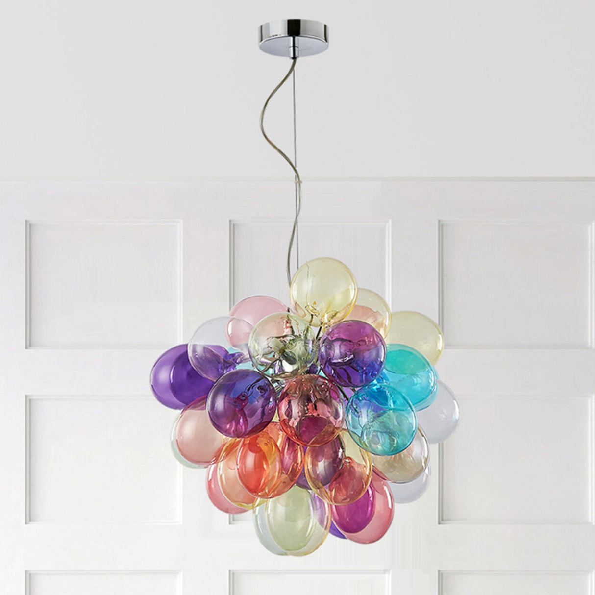 Modern Kids Room Iridescent Bubble Colorful Glass Chandelier Image - 15