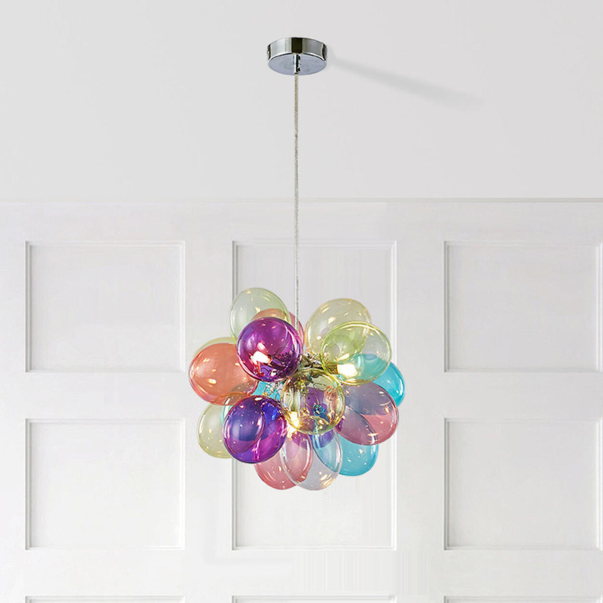 Modern Kids Room Iridescent Bubble Colorful Glass Chandelier Image - 16