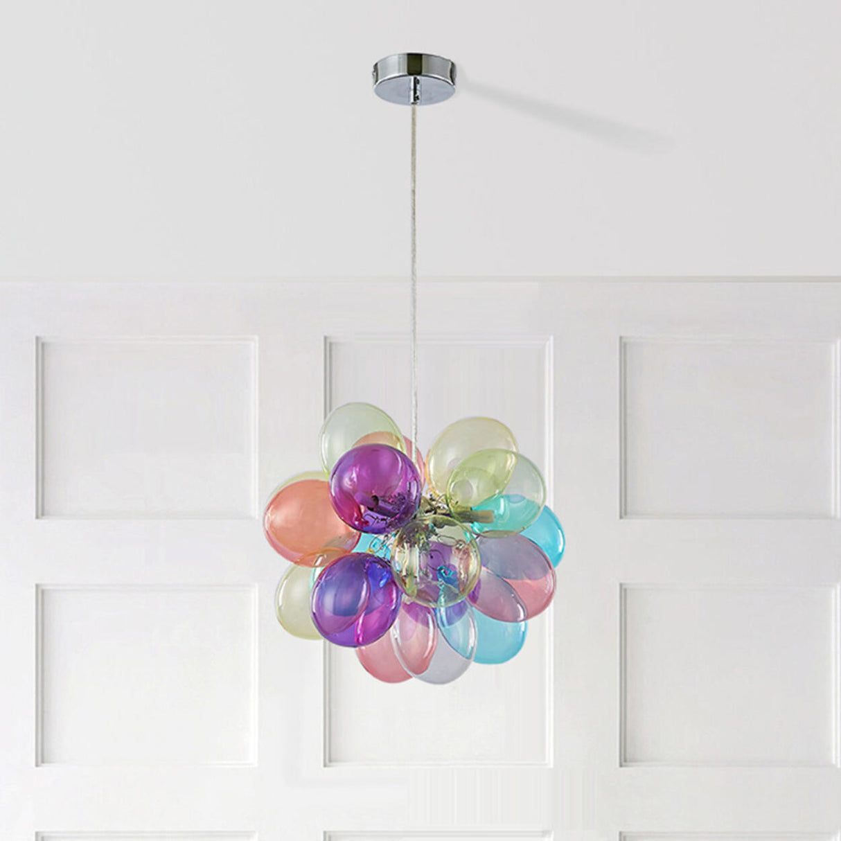 Modern Kids Room Iridescent Bubble Colorful Glass Chandelier Image - 17