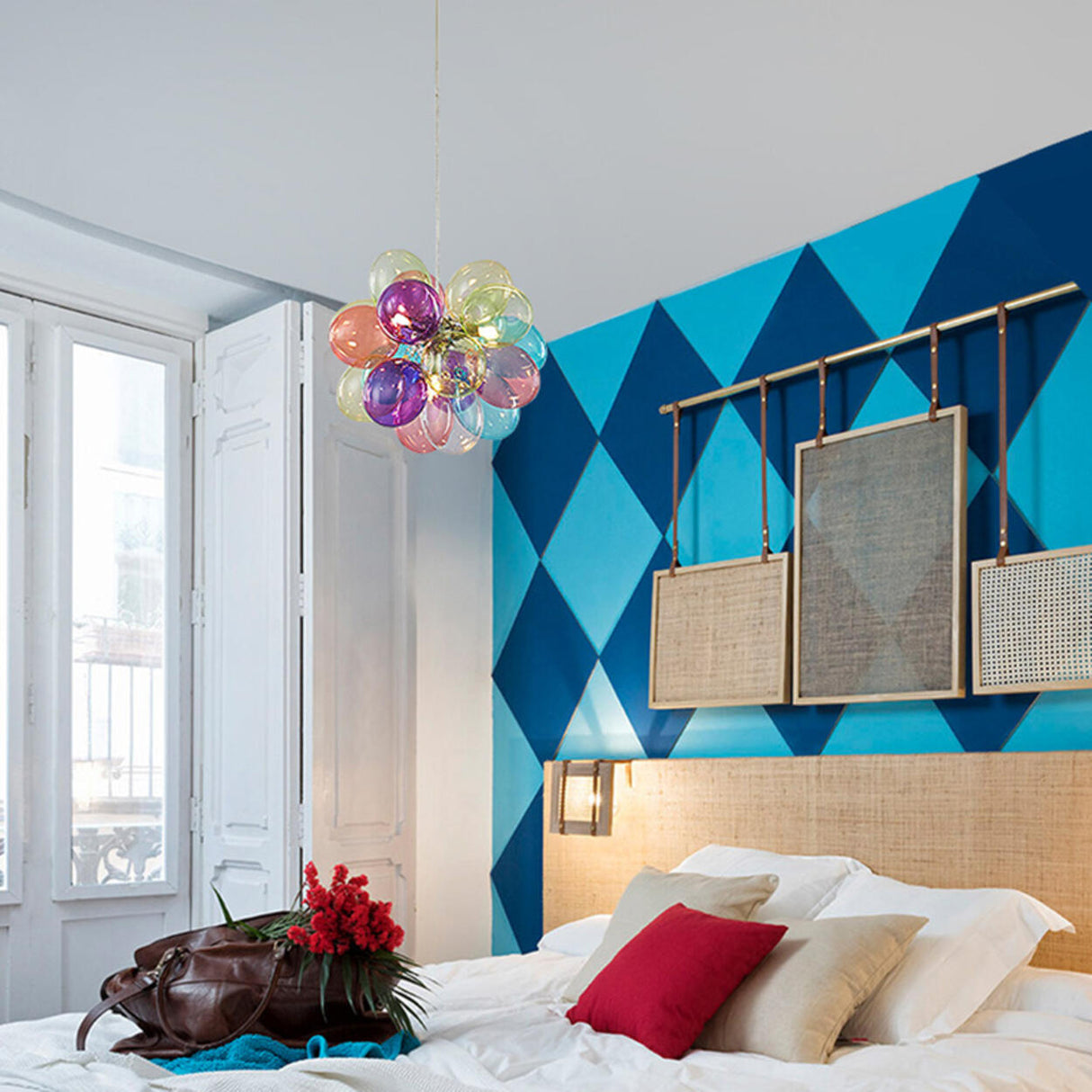 Modern Kids Room Iridescent Bubble Colorful Glass Chandelier Image - 7