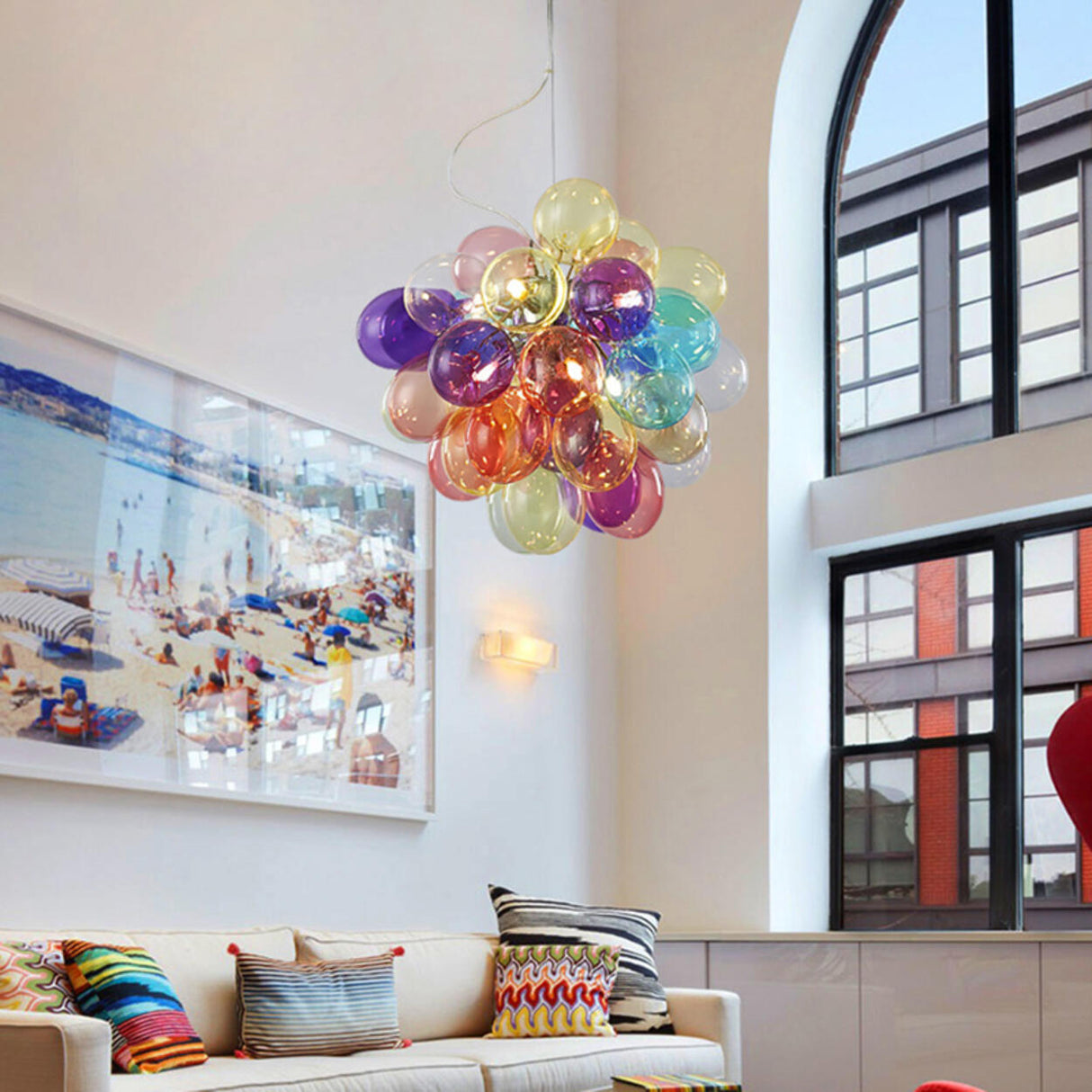 Modern Kids Room Iridescent Bubble Colorful Glass Chandelier Image - 8