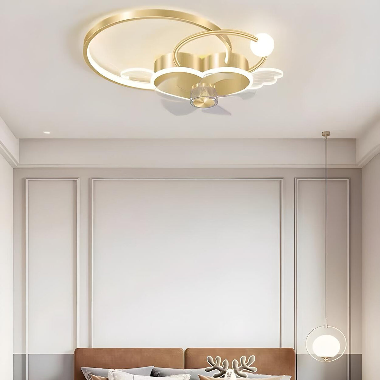 Modern Kids Room Love Heart Ring Ceiling Fan with Light Image - 10