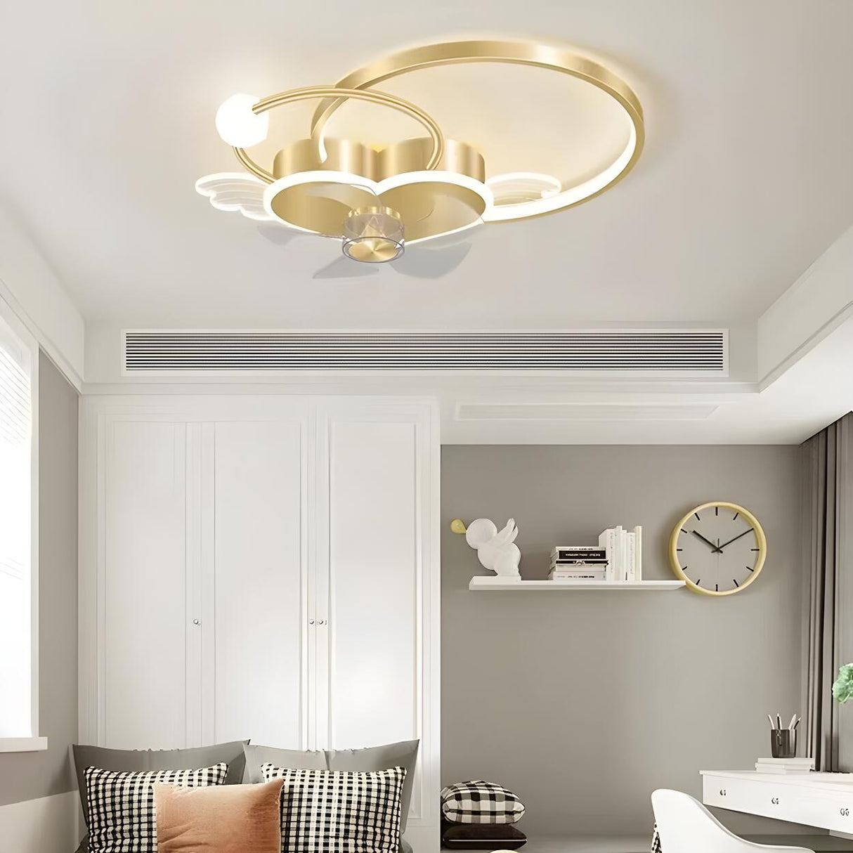 Modern Kids Room Love Heart Ring Ceiling Fan with Light Image - 11