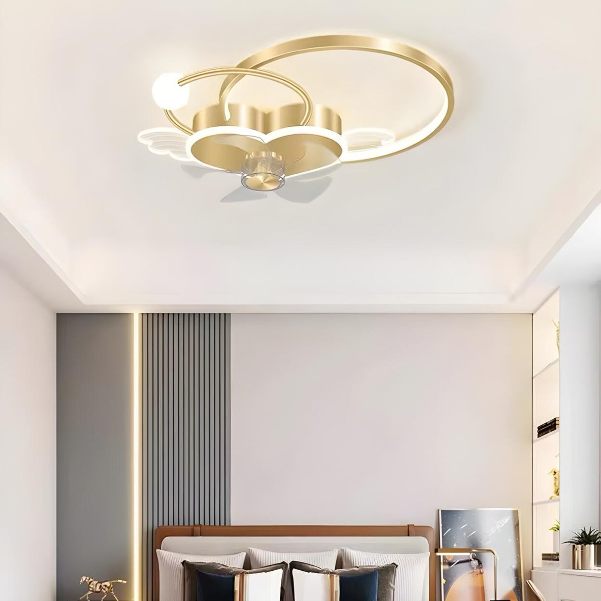 Modern Kids Room Love Heart Ring Ceiling Fan with Light Image - 12