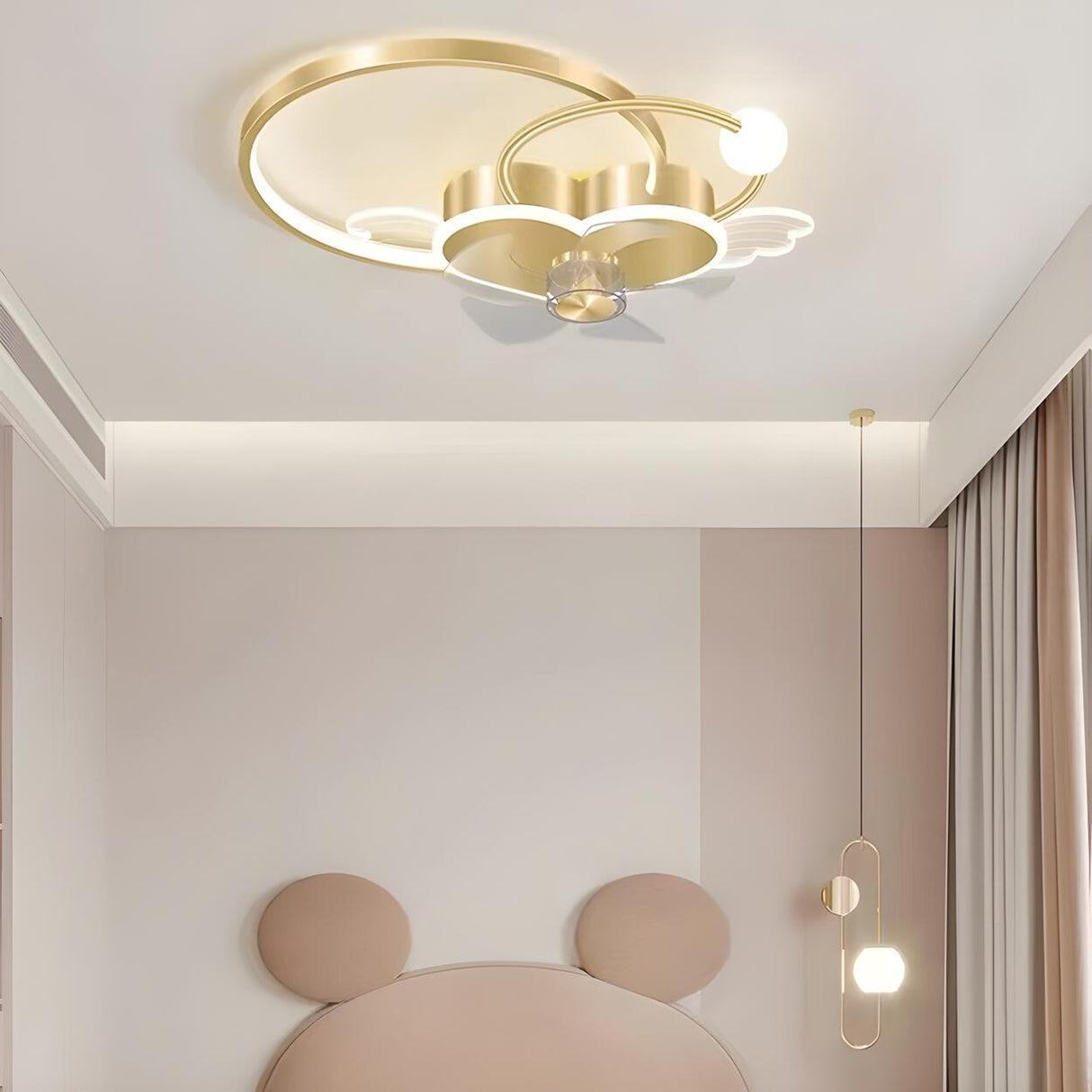 Modern Kids Room Love Heart Ring Ceiling Fan with Light Image - 14