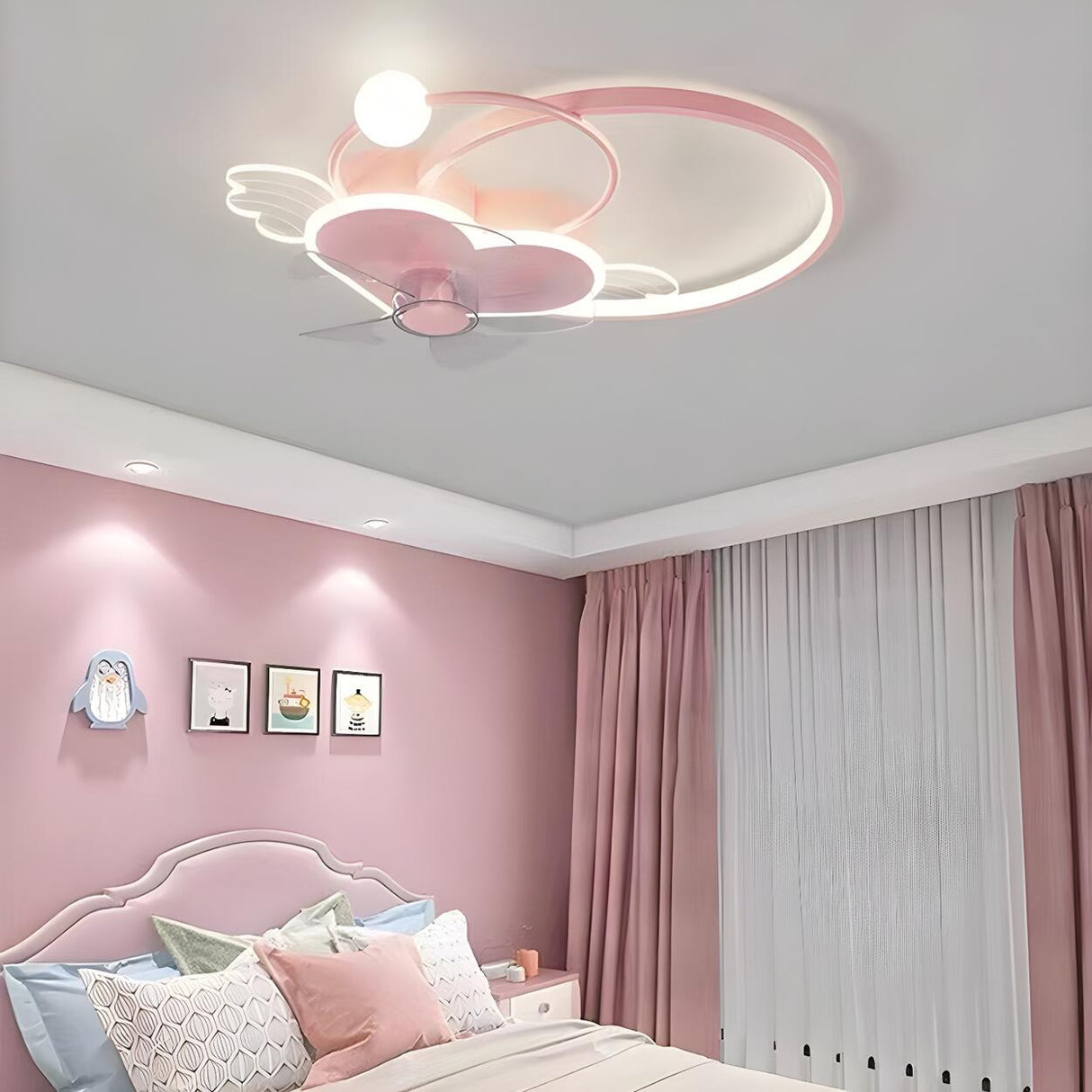 Modern Kids Room Love Heart Ring Ceiling Fan with Light Image - 15