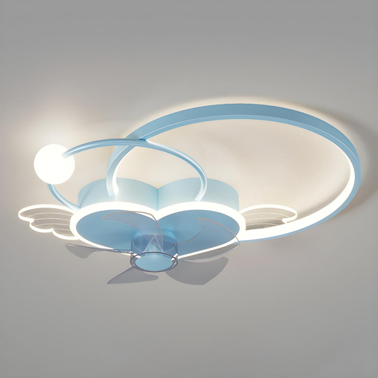 Modern Kids Room Love Heart Ring Ceiling Fan with Light Image - 16