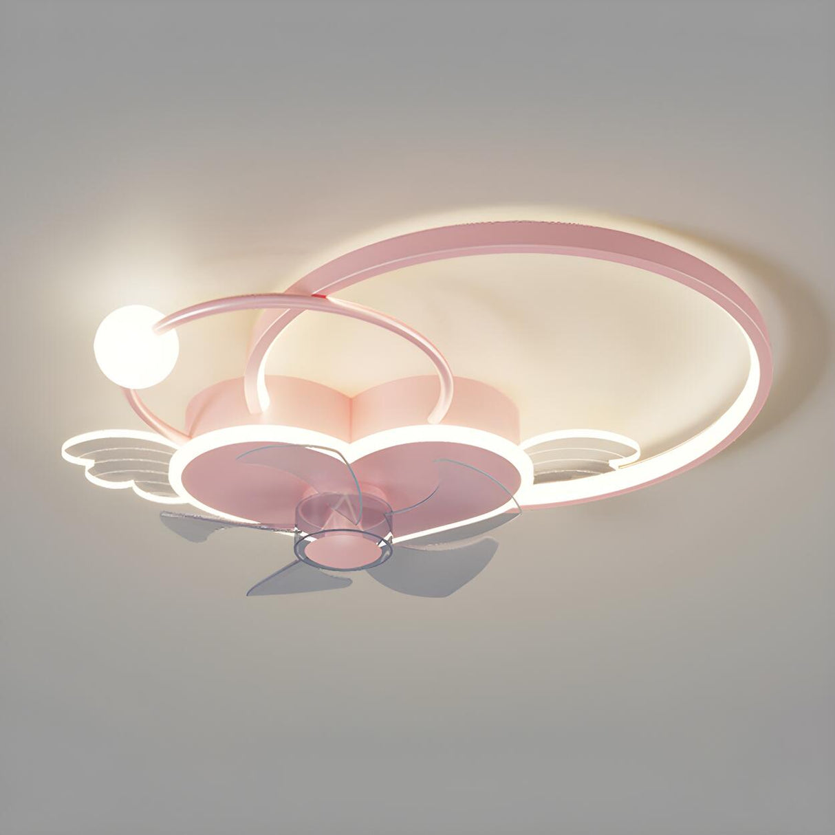 Modern Kids Room Love Heart Ring Ceiling Fan with Light Image - 17