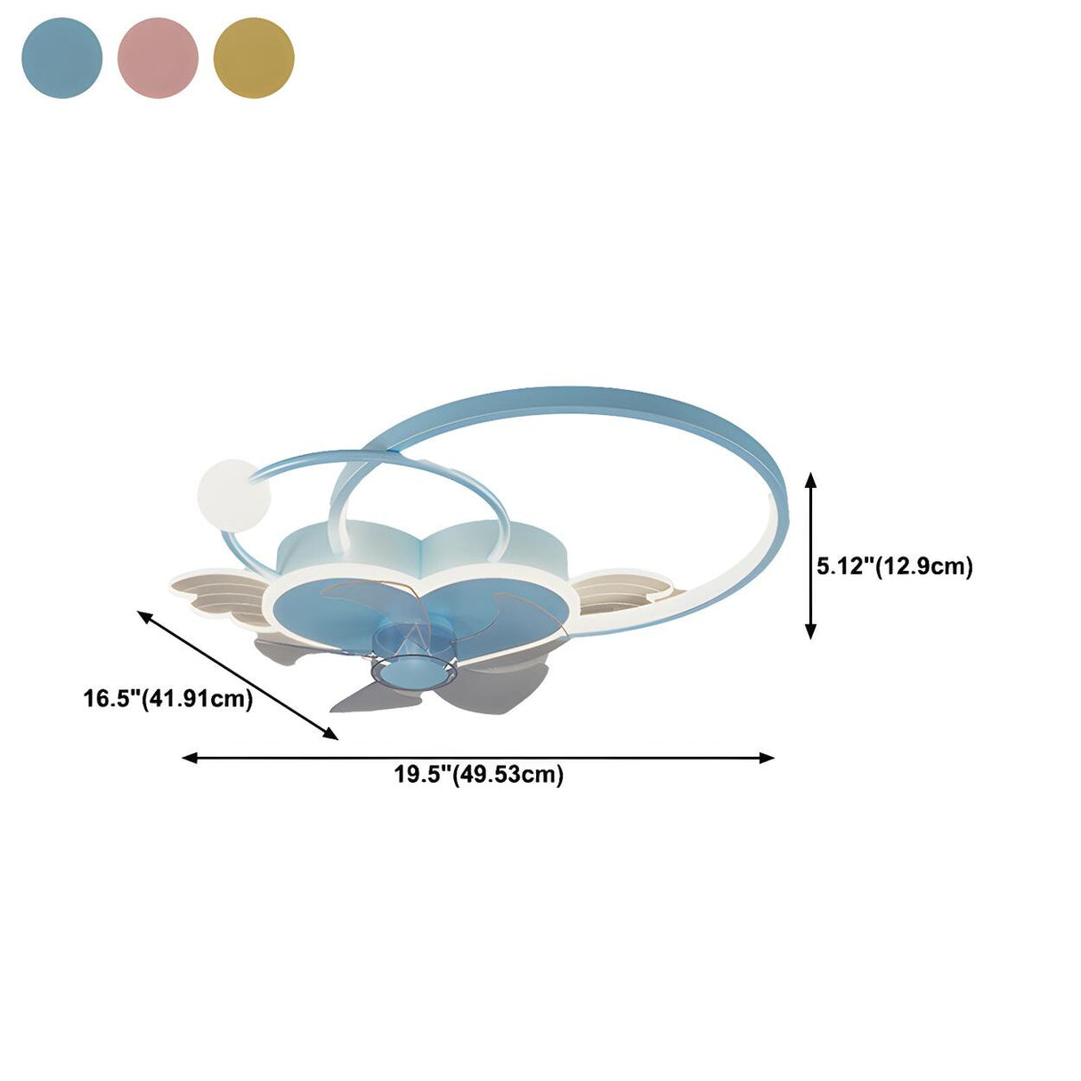 Modern Kids Room Love Heart Ring Ceiling Fan with Light