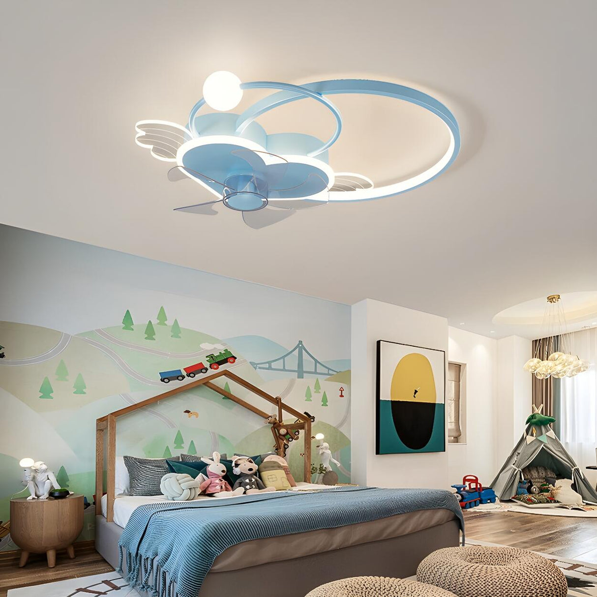 Modern Kids Room Love Heart Ring Ceiling Fan with Light Image - 2