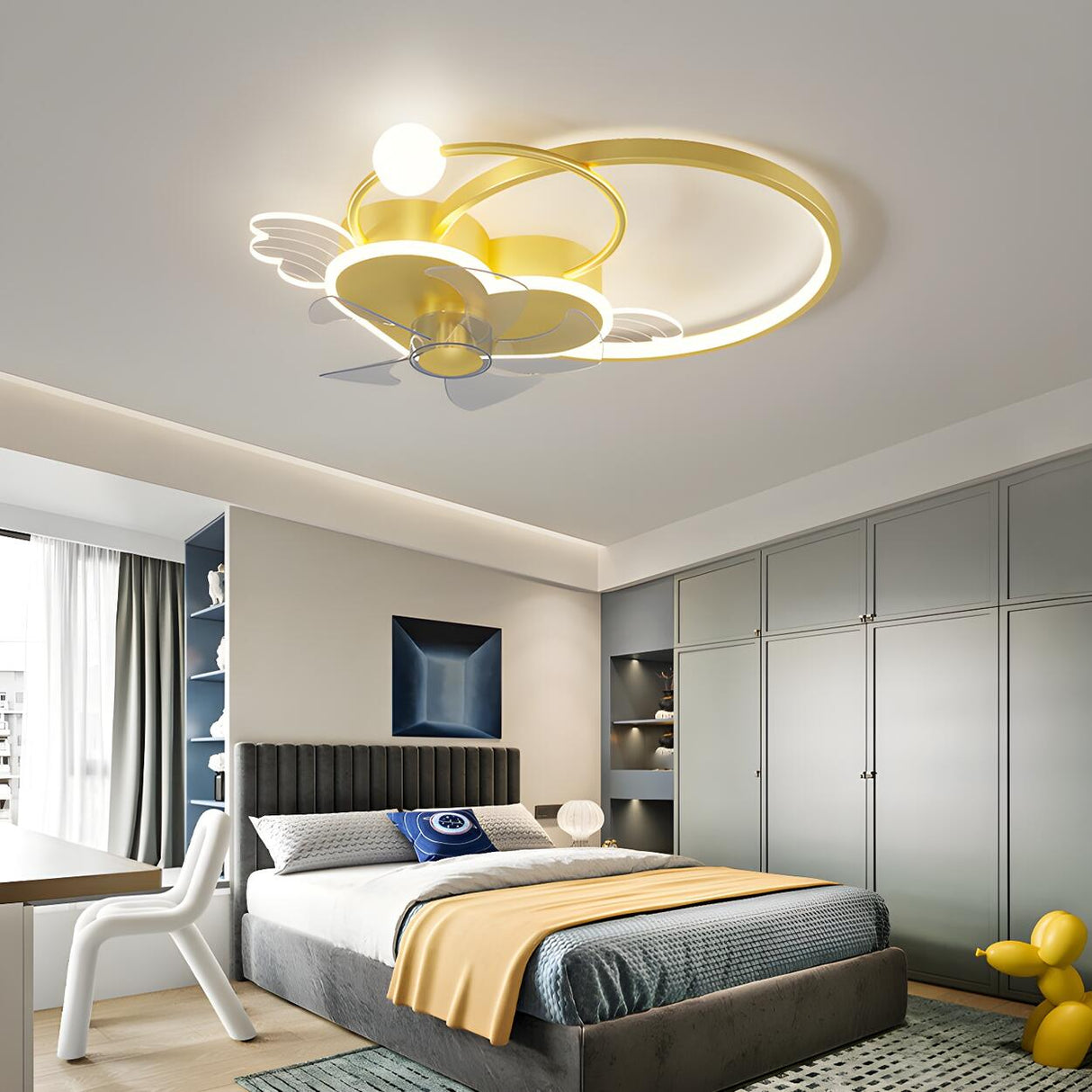 Modern Kids Room Love Heart Ring Ceiling Fan with Light Image - 3