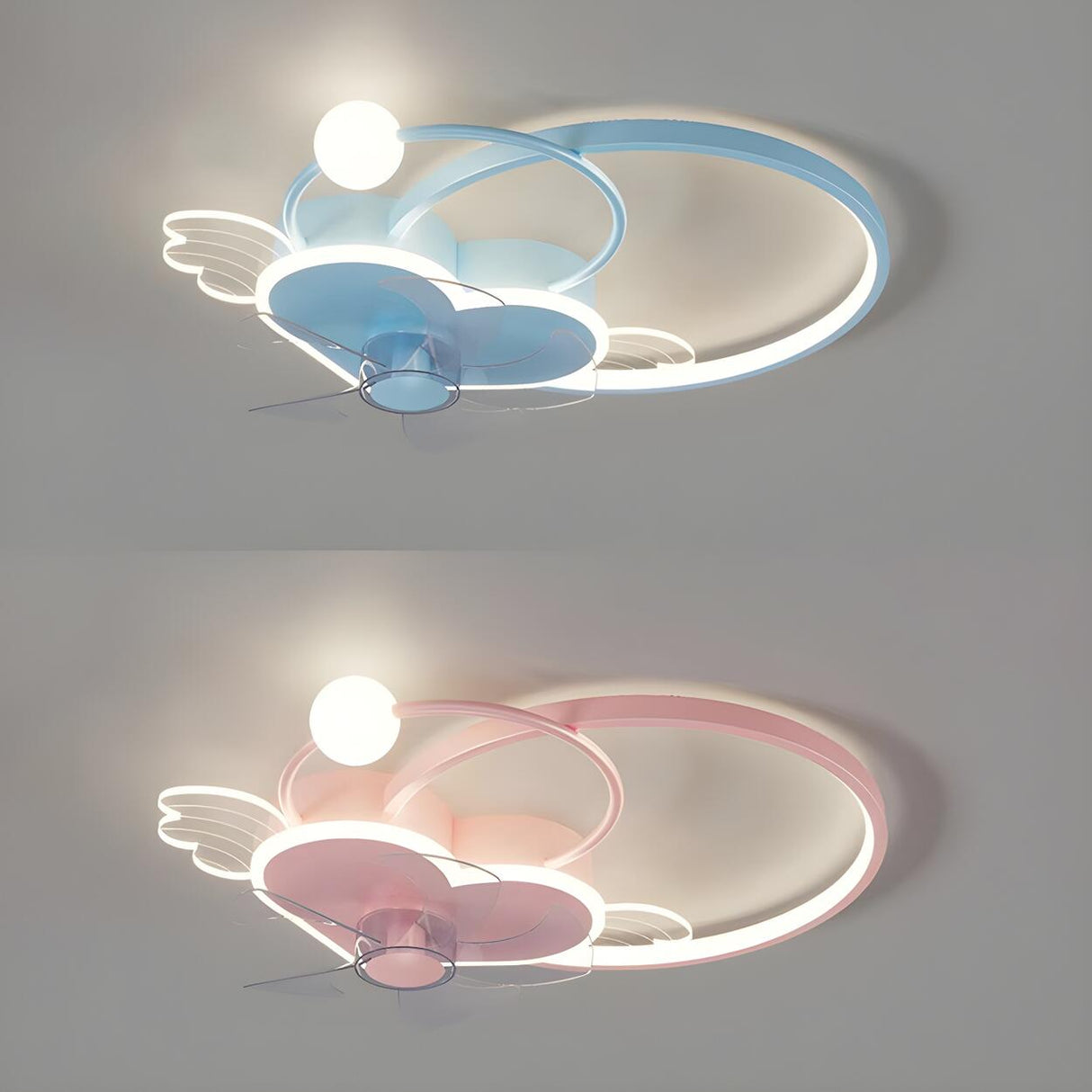 Modern Kids Room Love Heart Ring Ceiling Fan with Light Image - 6