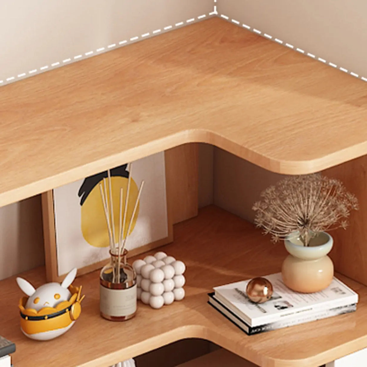 Modern Kids Room Open Back Vertical Wood Corner Bookshelf Image - 7