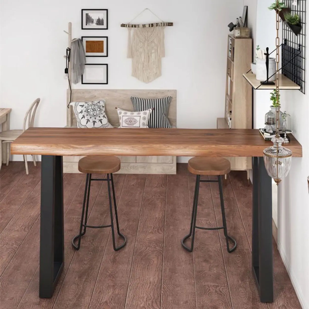 Modern Industrial Bar Table with Solid Wood Top, 47 Inch Image - 1