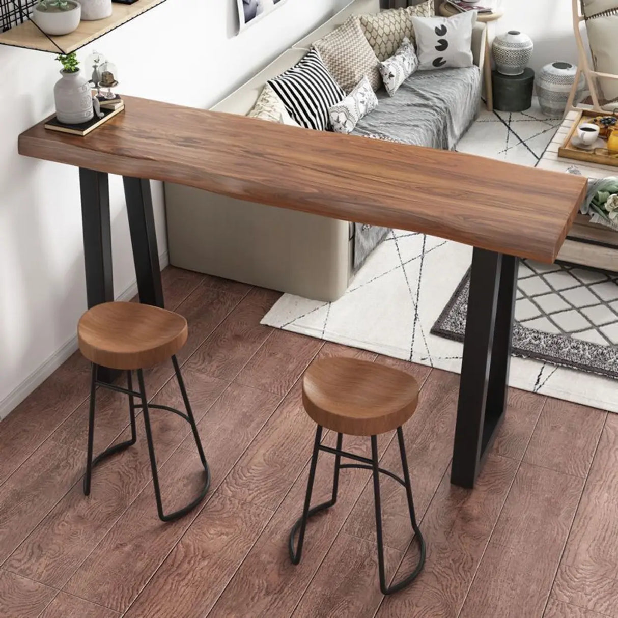Modern Industrial Bar Table with Solid Wood Top, 47 Inch Image - 2