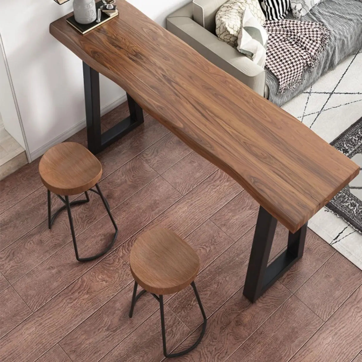 Modern Industrial Bar Table with Solid Wood Top, 47 Inch Image - 5