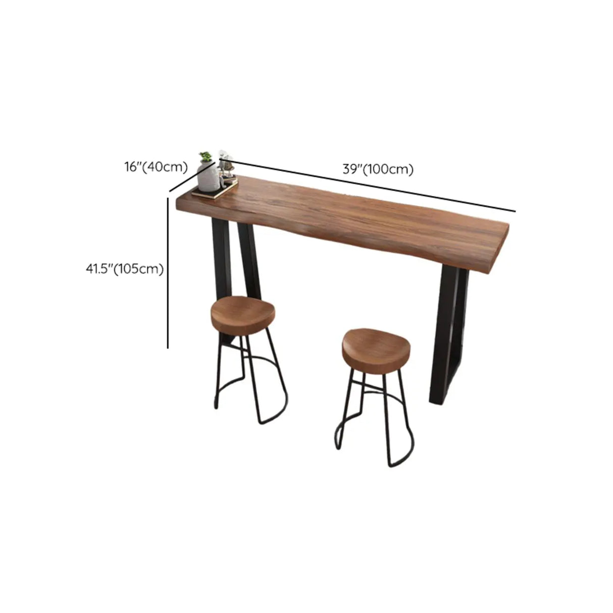 Modern Industrial Bar Table with Solid Wood Top, 47 Inch