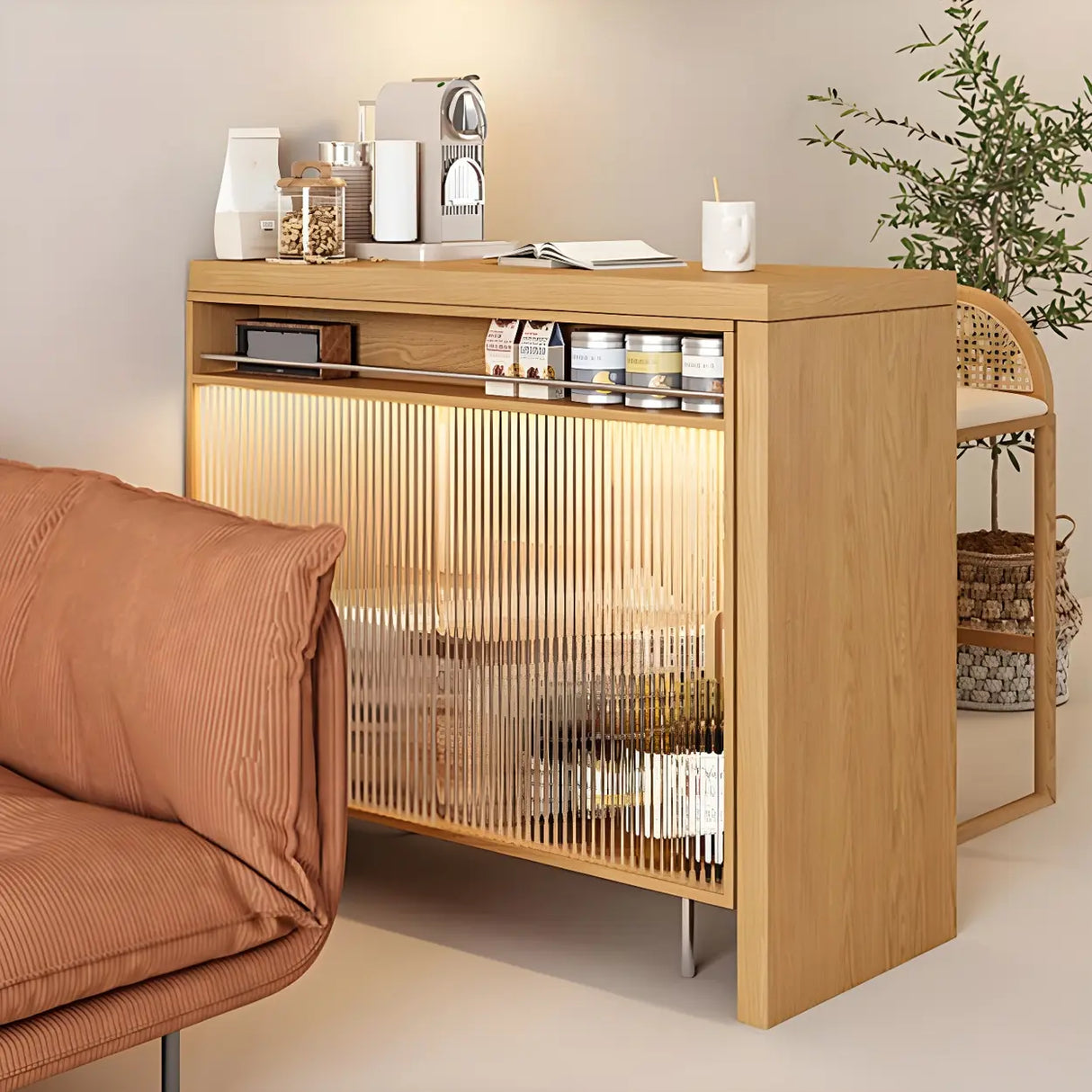 Modern L shape Counter Height Bar Table with Storage Cabinet Image - 1