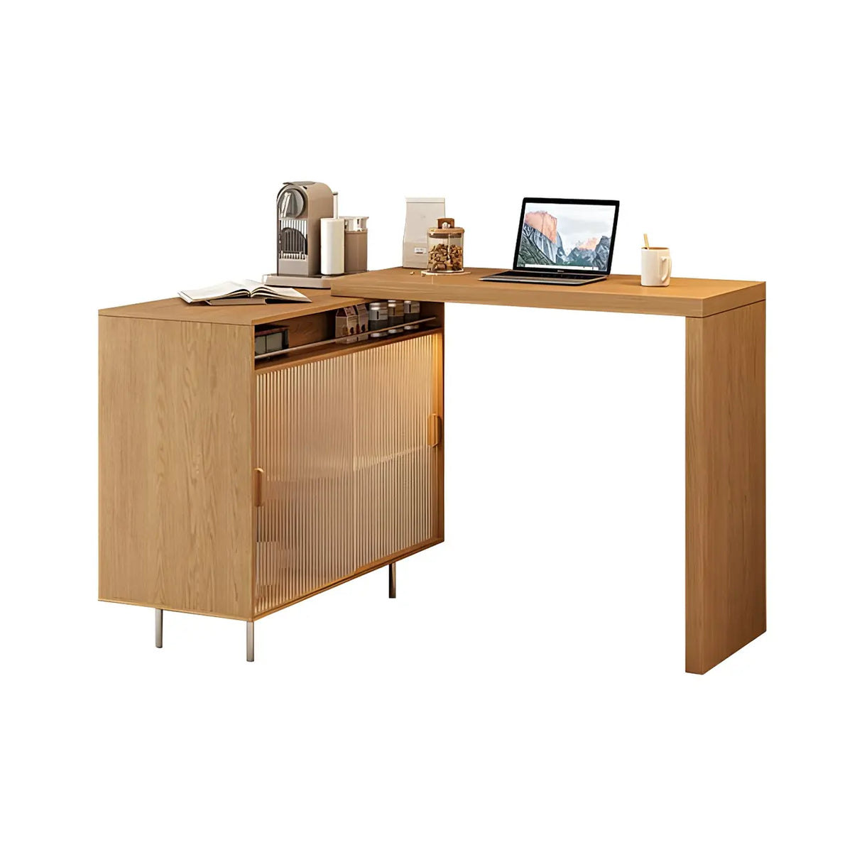Modern L shape Counter Height Bar Table with Storage Cabinet Image - 2