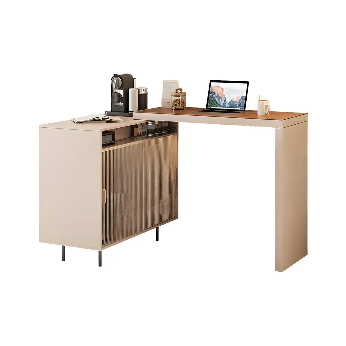 Modern L shape Counter Height Bar Table with Storage Cabinet Image - 3