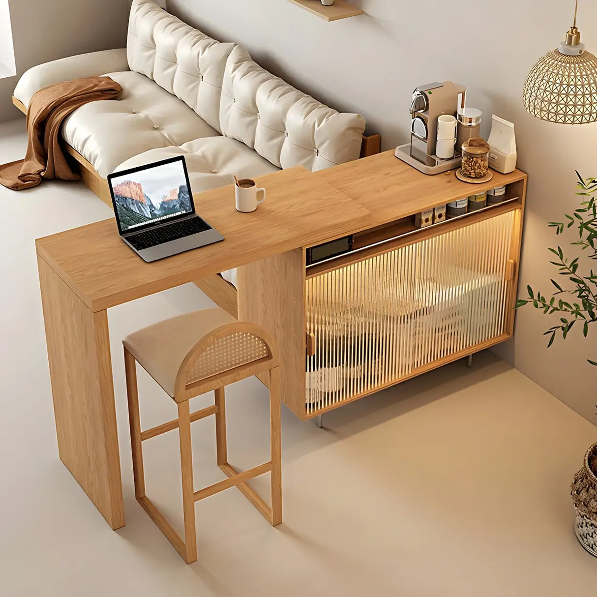 Modern L shape Counter Height Bar Table with Storage Cabinet Image - 4