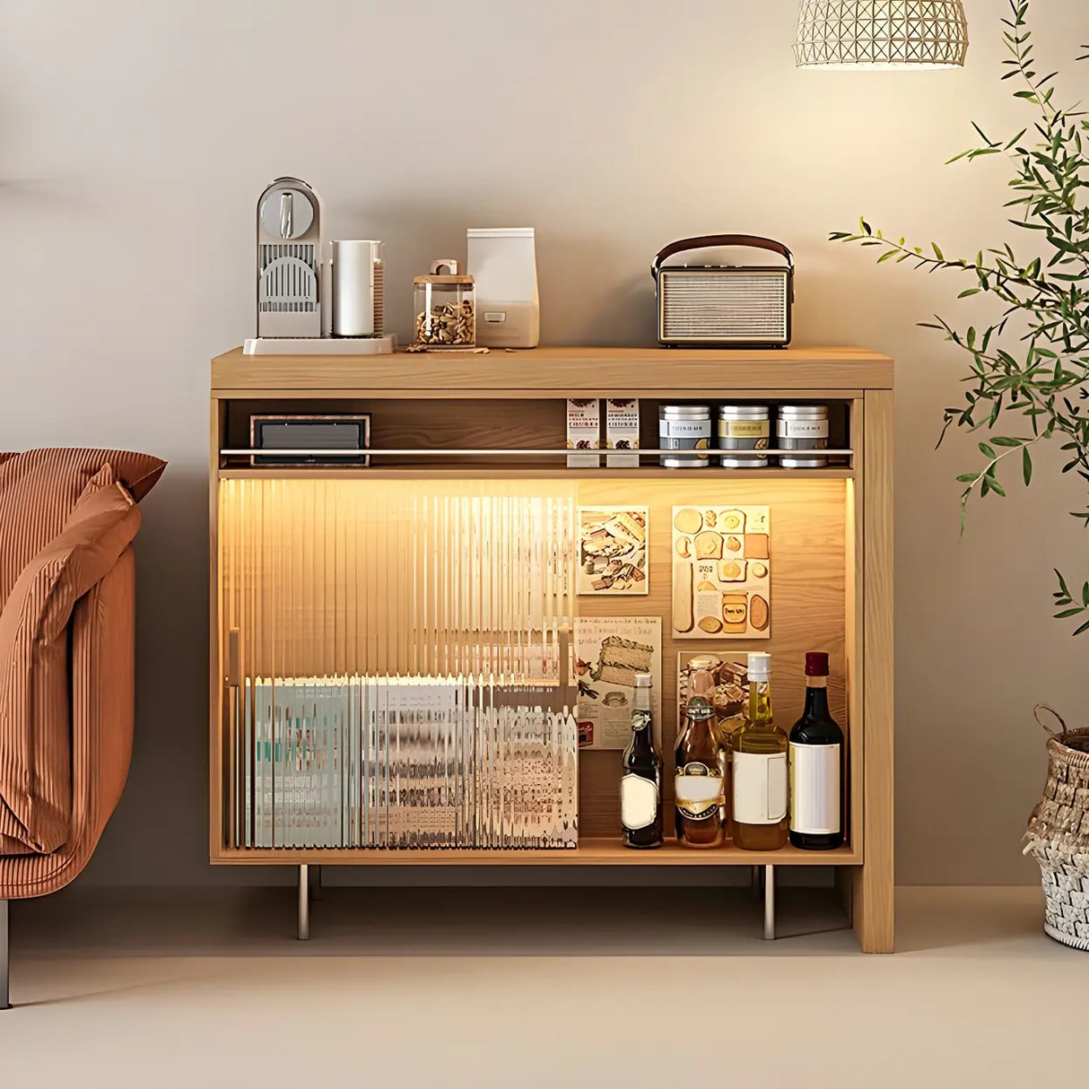 Modern L shape Counter Height Bar Table with Storage Cabinet Image - 5