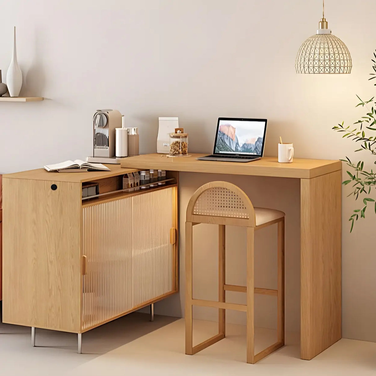 Modern L shape Counter Height Bar Table with Storage Cabinet Image - 6