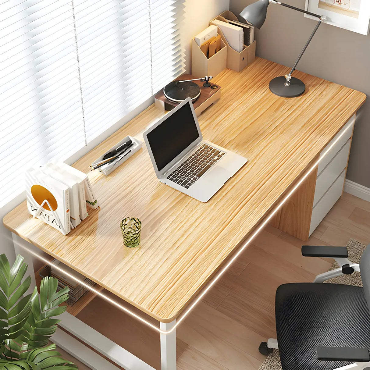 Modern L-Shaped White Wooden Desk with Drawers, 1-2 People Image - 12