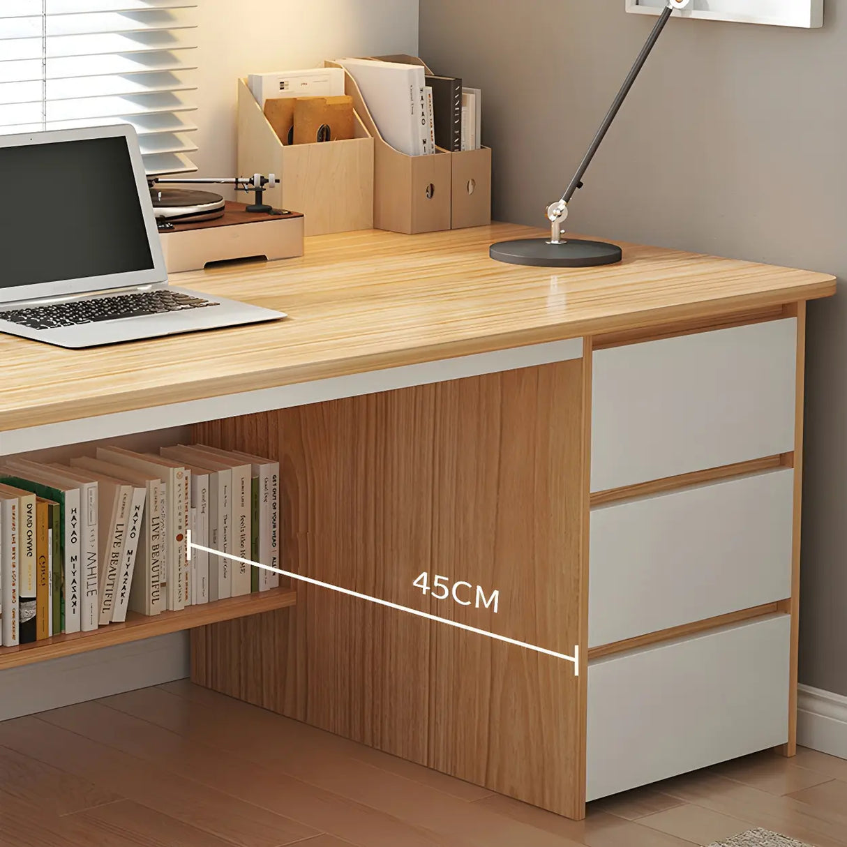 Modern L-Shaped White Wooden Desk with Drawers, 1-2 People Image - 13