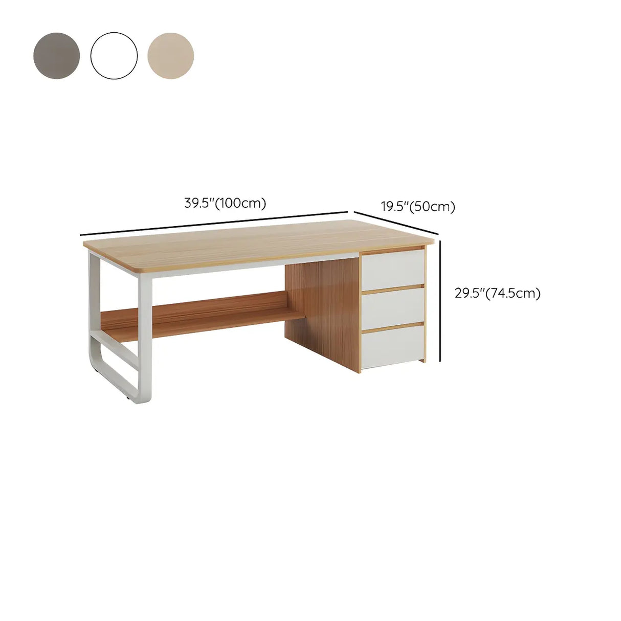Modern L-Shaped White Wooden Desk with Drawers, 1-2 People