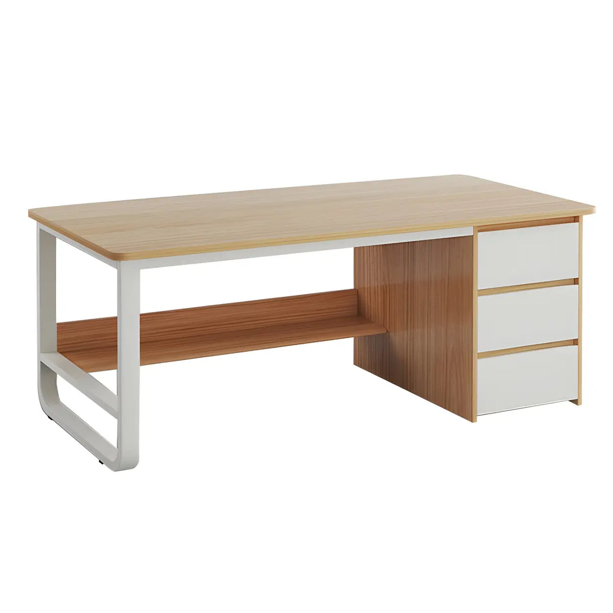 Modern L-Shaped White Wooden Desk with Drawers, 1-2 People Image - 5